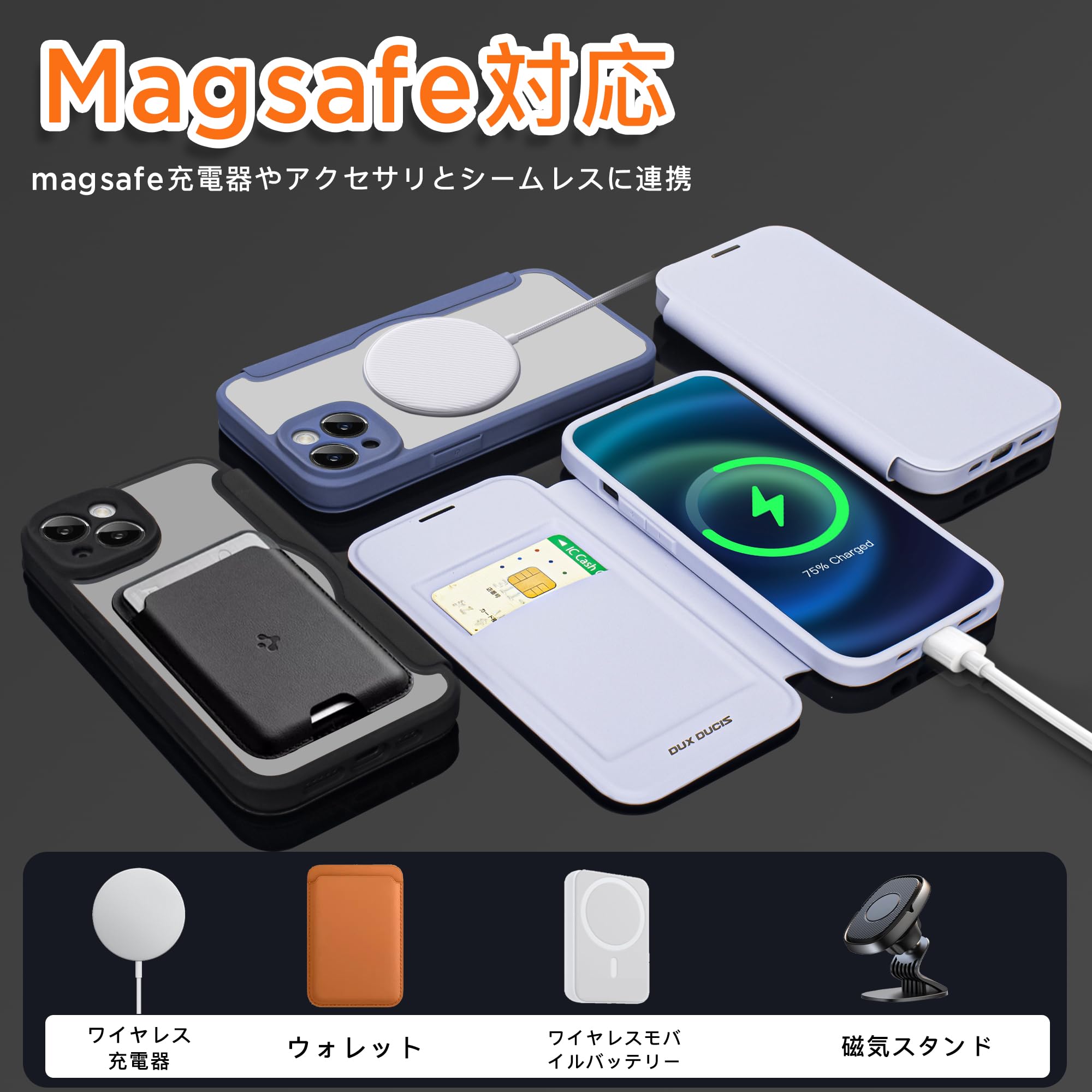 Amazon.co.jp: NODALA iPhone 14/iPhone 13 用 ケース 手帳型 MagSafe